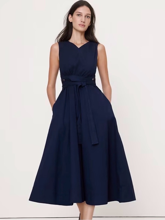 Banana Republic Dresses & Skirts - Banana Republic Navy Sleeveless Midi Canvas Dress with Tie Waist Sz L New